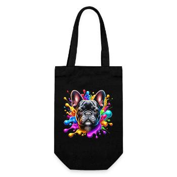 Französische Bulldogge mit bunten Farbklecksen - Geschenkbeutel für Flaschen - Schwarz - Vorne