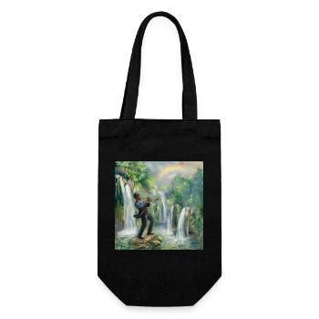 Jazz trumpeter in front of waterfalls in the jungle - Gift Bag for Bottles - black - Front