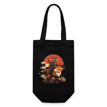 Raccoon Samurai Rides Fox Japan - Gift Bag for Bottles - black - Front