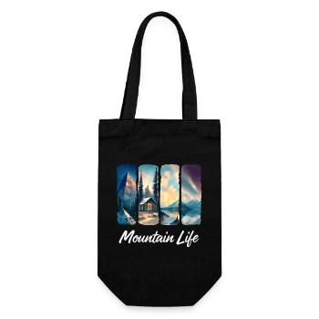 Mountain View with Forest Cabin and Lake - Gift Bag for Bottles - black - Front