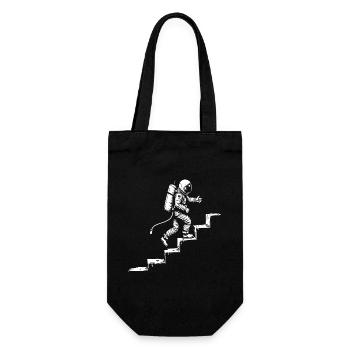 Astronaut auf der Treppe Weltraum-Style - Geschenkbeutel für Flaschen - Schwarz - Vorne