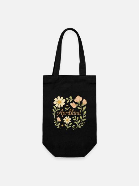 🌼 Aprilkind – Frühlingsbaby Design mit Blumen - Geschenkbeutel für Flaschen - Schwarz