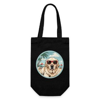 Goldener Retreiver-Hund am Strand mit roter Brille - Geschenkbeutel für Flaschen - Schwarz - Vorne