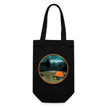 Nachtcamping im Wald mit Lagerfeuer und Zelt - Geschenkbeutel für Flaschen - Schwarz - Vorne