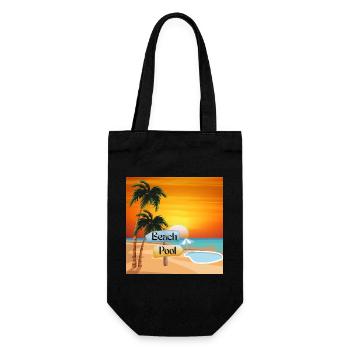 Tropischer Strand mit Pool und Sonnenuntergang - Geschenkbeutel für Flaschen - Schwarz - Vorne