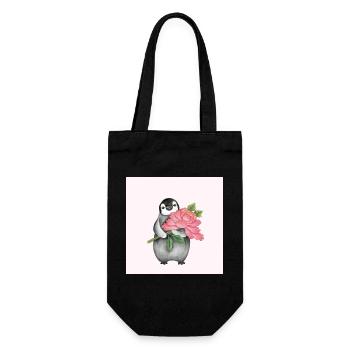 Niedlicher Pinguin mit Pfingstrose - Geschenkbeutel für Flaschen - Schwarz - Vorne