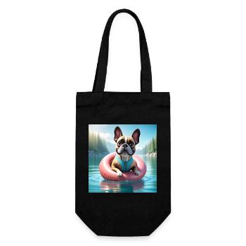 Verspielter French Bulldog auf Wasserring - Geschenkbeutel für Flaschen - Schwarz - Vorne
