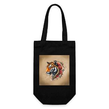 Tigre and Roses Artistic Portrait - Gift Bag for Bottles - black - Front