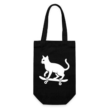 Coole Katze Skateboarder Silhouette Minimalistisch - Geschenkbeutel für Flaschen - Schwarz - Vorne