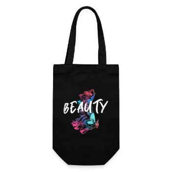 Bunte Kampffisch-Illustration mit Mot Beauté - Geschenkbeutel für Flaschen - Schwarz - Vorne