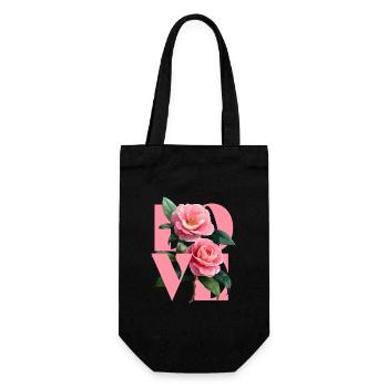 Elegante blumige Komposition in Kamelienrosa - Geschenkbeutel für Flaschen - Schwarz - Vorne