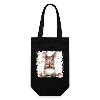 Niedlicher Maus mit Herbstlaub - Geschenkbeutel für Flaschen - Schwarz - Vorne