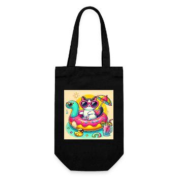 Chat Mignon sur Bouée Piscine Colorée - Sac à bouteille - noir - Devant