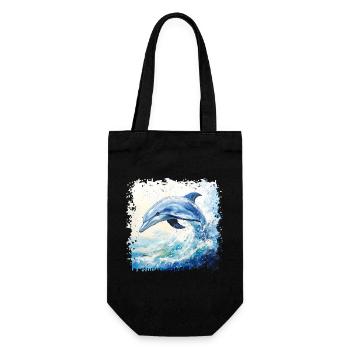 Lebensfroher Delfin im Aquarell-Wirbel - Geschenkbeutel für Flaschen - Schwarz - Vorne