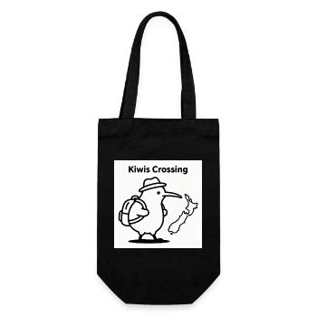 Kiwis Crossing: Reisender Kiwi mit Rucksack - Geschenkbeutel für Flaschen - Schwarz - Vorne