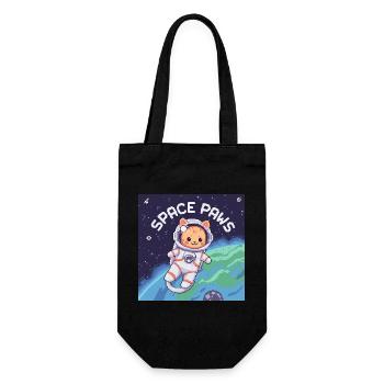 Space Paws – Pixel Cat Astronaut  - Geschenkbeutel für Flaschen - Schwarz - Vorne