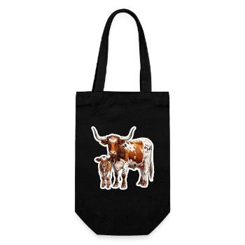 Texas Longhorn mit Kalb – Stolze Westernfamilie - Geschenkbeutel für Flaschen - Schwarz - Vorne