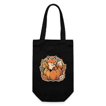 Süßer Halloween Fuchs im Kürbis mit Hexenhut - Geschenkbeutel für Flaschen - Schwarz - Vorne