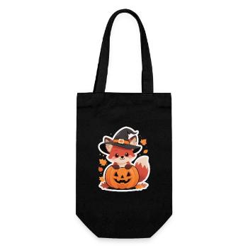Süßer Halloween Fuchs Im Kürbis Mit Hexenhut  - Geschenkbeutel für Flaschen - Schwarz - Vorne