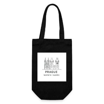 Prag Linienkunst Silhouette Wahrzeichen - Geschenkbeutel für Flaschen - Schwarz - Vorne