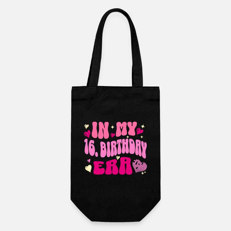 Dans mon 16e anniversaire ère coeur rétro design - Sac à bouteille - noir