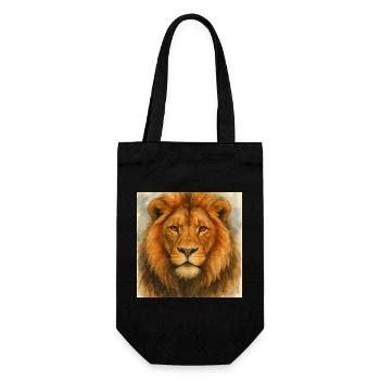 Watercolor Lion Portrait - Gift Bag for Bottles - black - Front