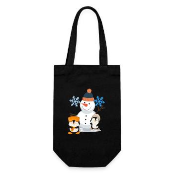 Winterfreude Schneemann Pinguine - Geschenkbeutel für Flaschen - Schwarz - Vorne