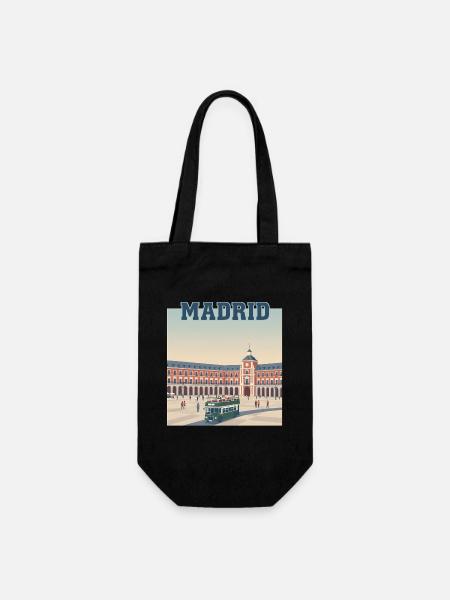 Madrid Plaza Retro-Busszene - Geschenkbeutel für Flaschen - Schwarz