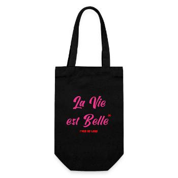 DAS LEBEN IST GUT! (Blick aus der Ferne) - Geschenkbeutel für Flaschen - Schwarz - Vorne