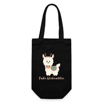 Alpaca in reindeer costume wishes Merry Christmas - Gift Bag for Bottles - black - Front