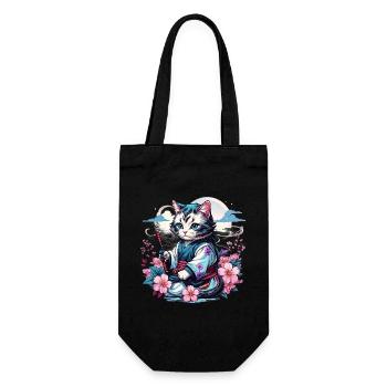Japanische Kawaii Ninja Katze - Geschenkbeutel für Flaschen - Schwarz - Vorne