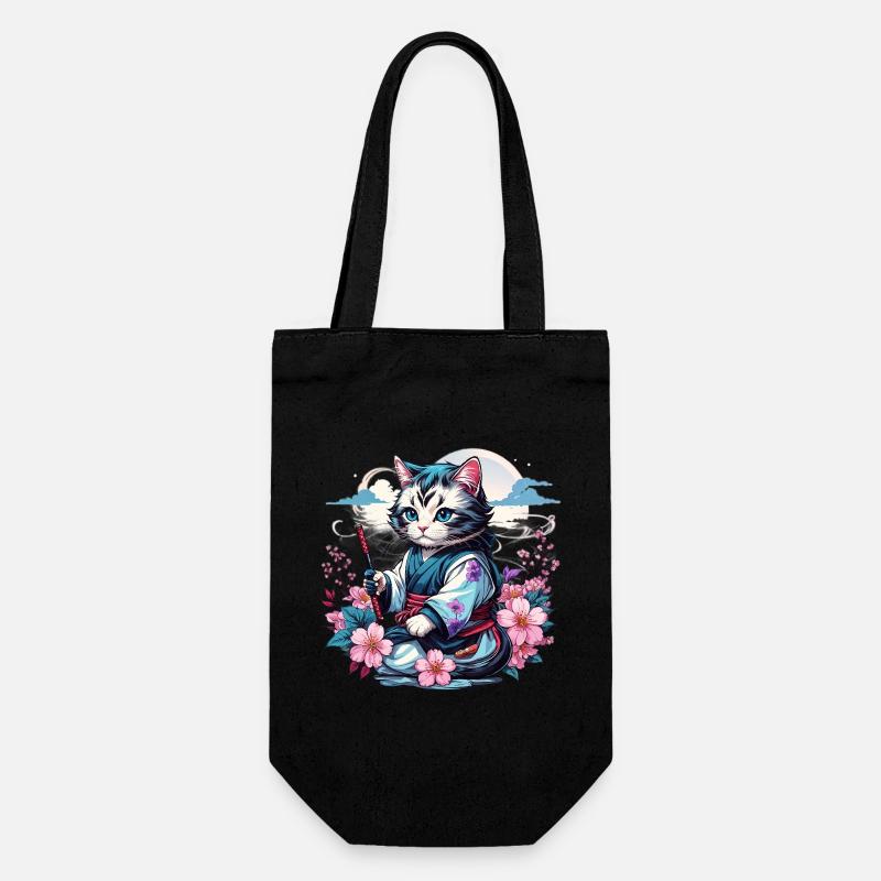 Chat Ninja Kawaii japonais - Sac à bouteille - noir