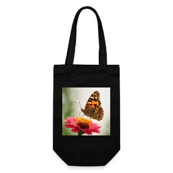 Schmetterling auf einer rosa Blume - Geschenkbeutel für Flaschen - Schwarz - Vorne