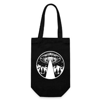 Raumschiff UFO Retro Vintage Weltall Sterne - Geschenkbeutel für Flaschen - Schwarz - Vorne
