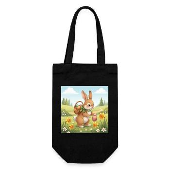 Osterhase mit Korb und Eiern - Geschenkbeutel für Flaschen - Schwarz - Vorne