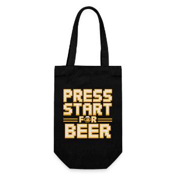  Press Start For Beer Retro Gamer Spruch Für - Geschenkbeutel für Flaschen - Schwarz - Vorne
