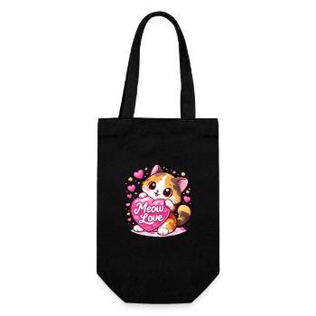Süße Kawaii Katze mit Herz – Niedliches Geschenk  - Geschenkbeutel für Flaschen - Schwarz - Vorne