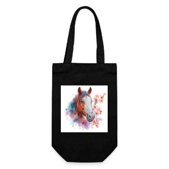 Watercolor Horse with Blossoms - Gift Bag for Bottles - black - Front