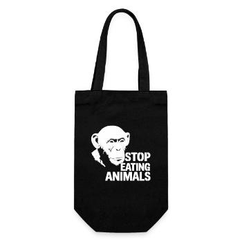 Stop Eating Animals – Chimpanzee Design - Gift Bag for Bottles - black - Front