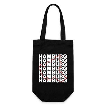 HAMBURG UMRISS ROT, MOIN HAFENSTADT - Geschenkbeutel für Flaschen - Schwarz - Vorne