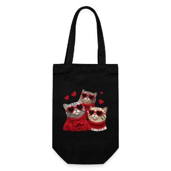 Valentins Katzen Mit Herzbrillen Und Pullis - Geschenkbeutel für Flaschen - Schwarz - Vorne