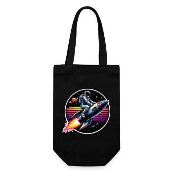 Astronaute sur fusée dans un coucher de soleil rétro - Sac à bouteille - noir - Devant