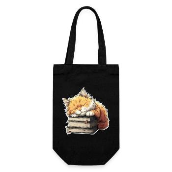 Cute Cat Sleeping on Book Pile - Gift Bag for Bottles - black - Front