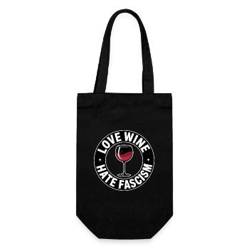 J’aime le vin, je déteste le fascisme - Produits dérivés antifascistes - Sac à bouteille - noir - Devant