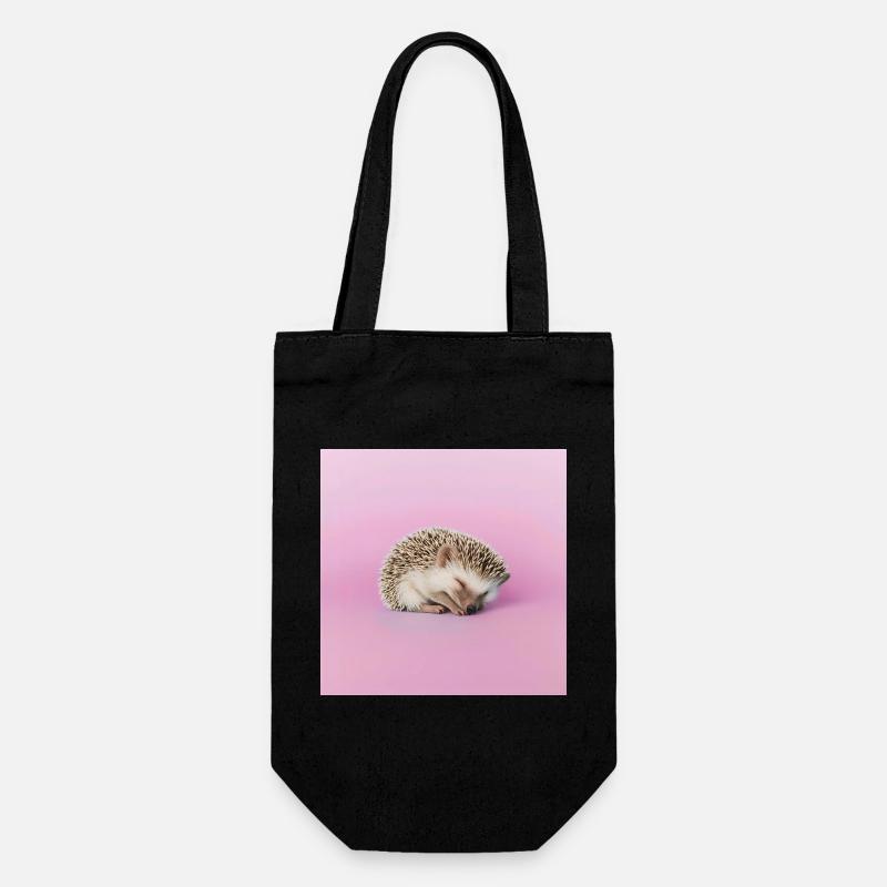 Schlafender Igel auf blassrosa Hintergrund - Geschenkbeutel für Flaschen - Schwarz