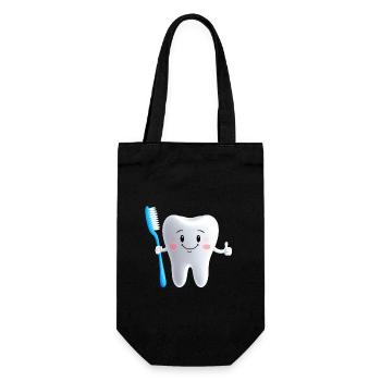 Smiling tooth with toothbrush - Gift Bag for Bottles - black - Front