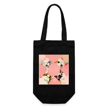 Vier Katzen im Kreis | Pastell Kawaii Motiv - Geschenkbeutel für Flaschen - Schwarz - Vorne