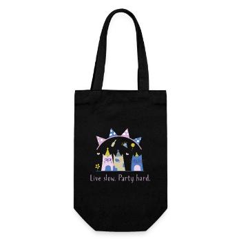 Live slow, party hard – Cute Cat Statement - Gift Bag for Bottles - black - Front