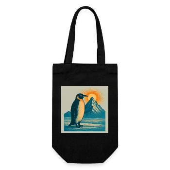 Pinguin im Sonnenaufgang am Bergmeer - Geschenkbeutel für Flaschen - Schwarz - Vorne
