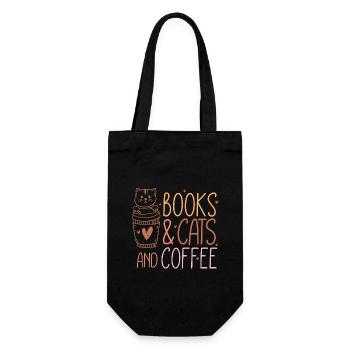 Bücher, Katzen und Kaffee - Geschenkbeutel für Flaschen - Schwarz - Vorne